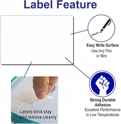 Removable Label Stickers for Organizing -320PCS 3 x 2 inch Waterproof Handwrite Blank Labels, School, Home, Business for Plastic Bins, Folders, Freeze Food (White)