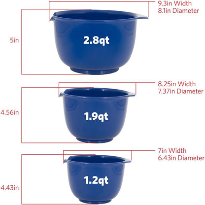 Glad Mixing Bowls with Pour Spout, Set of 4 - Nesting Plastic Bowls (1.2qt, 1.9qt, 2.8qt, and 3qt with Handle) - Non Slip Base, Dishwasher Safe Kitchen Cooking and Baking Supplies, Green