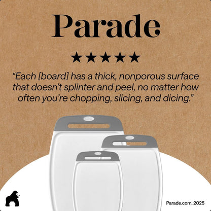 GORILLA GRIP BPA-Free Reversible Kitchen Cutting Board Set of 3, US Designed, Nonporous, Juice Grooves Catch Liquid, Slip Resistant Border, Dishwasher Safe, Durable Large Food Chopping Boards, Black