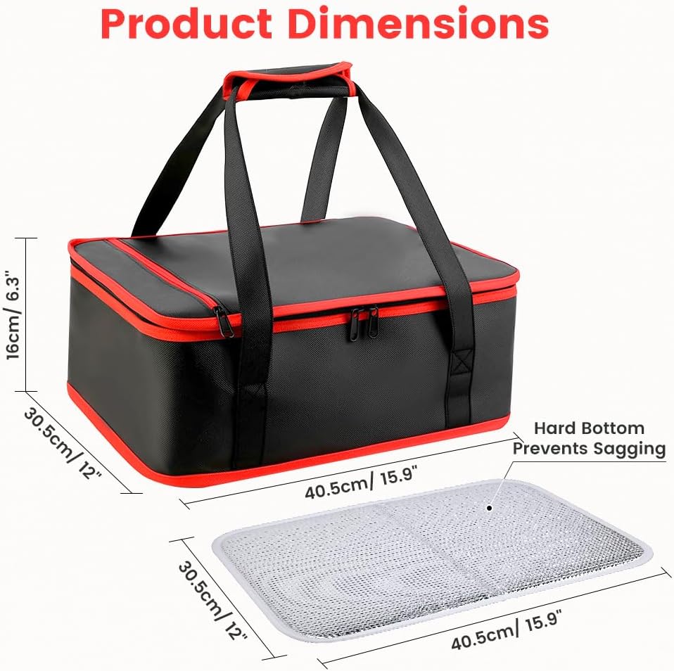 Insulated Resuable Casserole Carrier Bag for Hot or Cold Food, Foldable Portable Prep Carrier, Thermal Food Transport Bag for 9''x13'' & 11''x15'' Baking Pan, Travel Picnic Cake Dessert lunch, Black