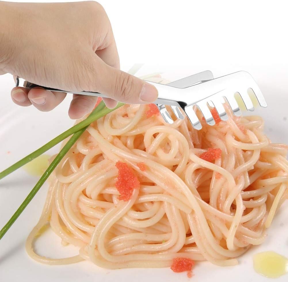 Stainless Steel Spaghetti Tongs - Comb Shaped Pasta Tongs, Noodle Clip, 8 Inches