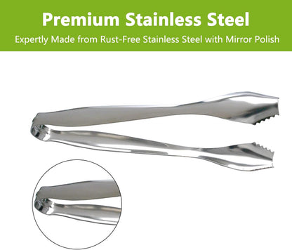 Ice Tongs for Bar Bucket Silver Cube Tongs Small Solid Copper Press Steel Ice Gripper Ideal for Ice Balls Sugar Cubes 7Inch Stainless Steel Tongs for Cocktail Kitchen Use