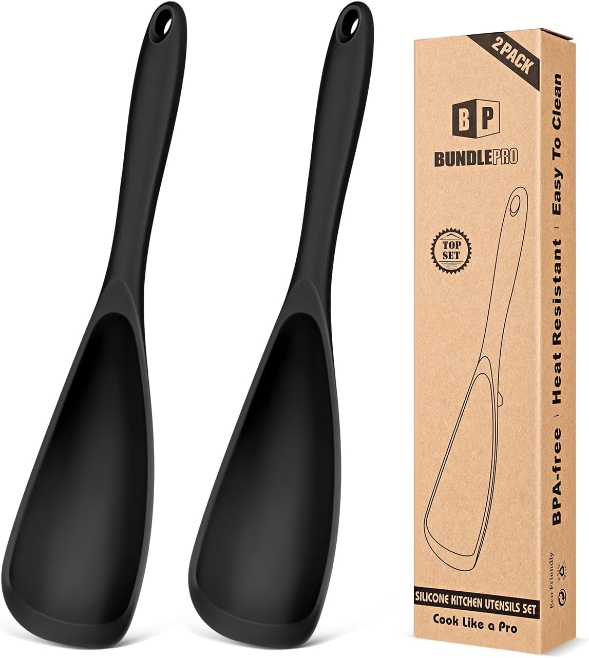 Pack of 2 Cooking Spoons for Non Stick Cookware, Multifunction Spatula Spoon BPA-Free, One-Piece Design, Suitable for Scooping, Scraping, Serving and Mixing(BLACK-GRAY)