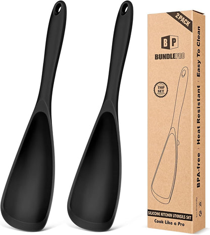Pack of 2 Cooking Spoons for Non Stick Cookware, Multifunction Spatula Spoon BPA-Free, One-Piece Design, Suitable for Scooping, Scraping, Serving and Mixing(BLACK-GRAY)