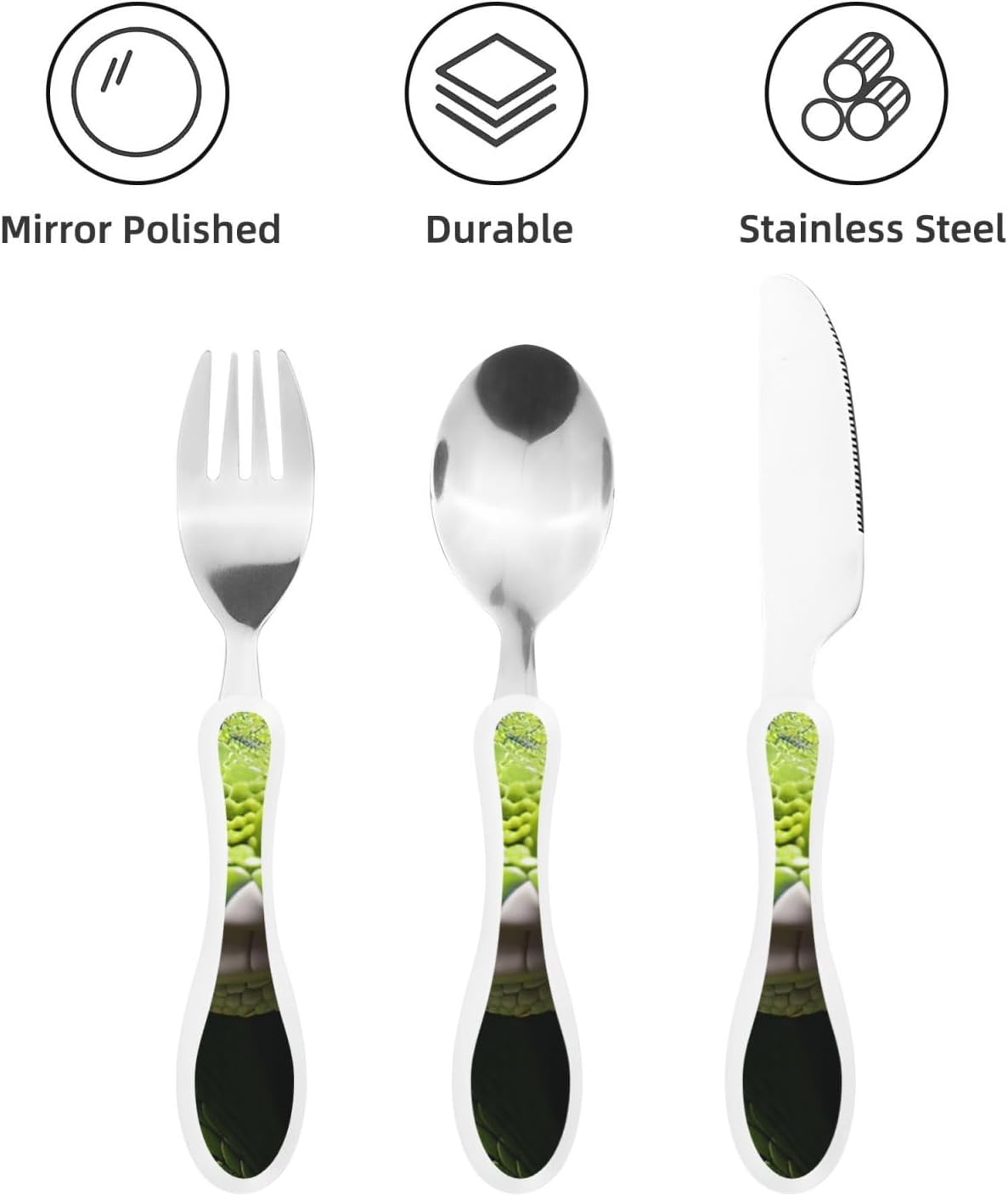 3-Piece Kids Silverware Set With Storage Case, Stainless Steel Reusable Children Safe Knife Spoon Fork Set Blue Lotus Floral Children Flatware Set For Kids Lunch Box