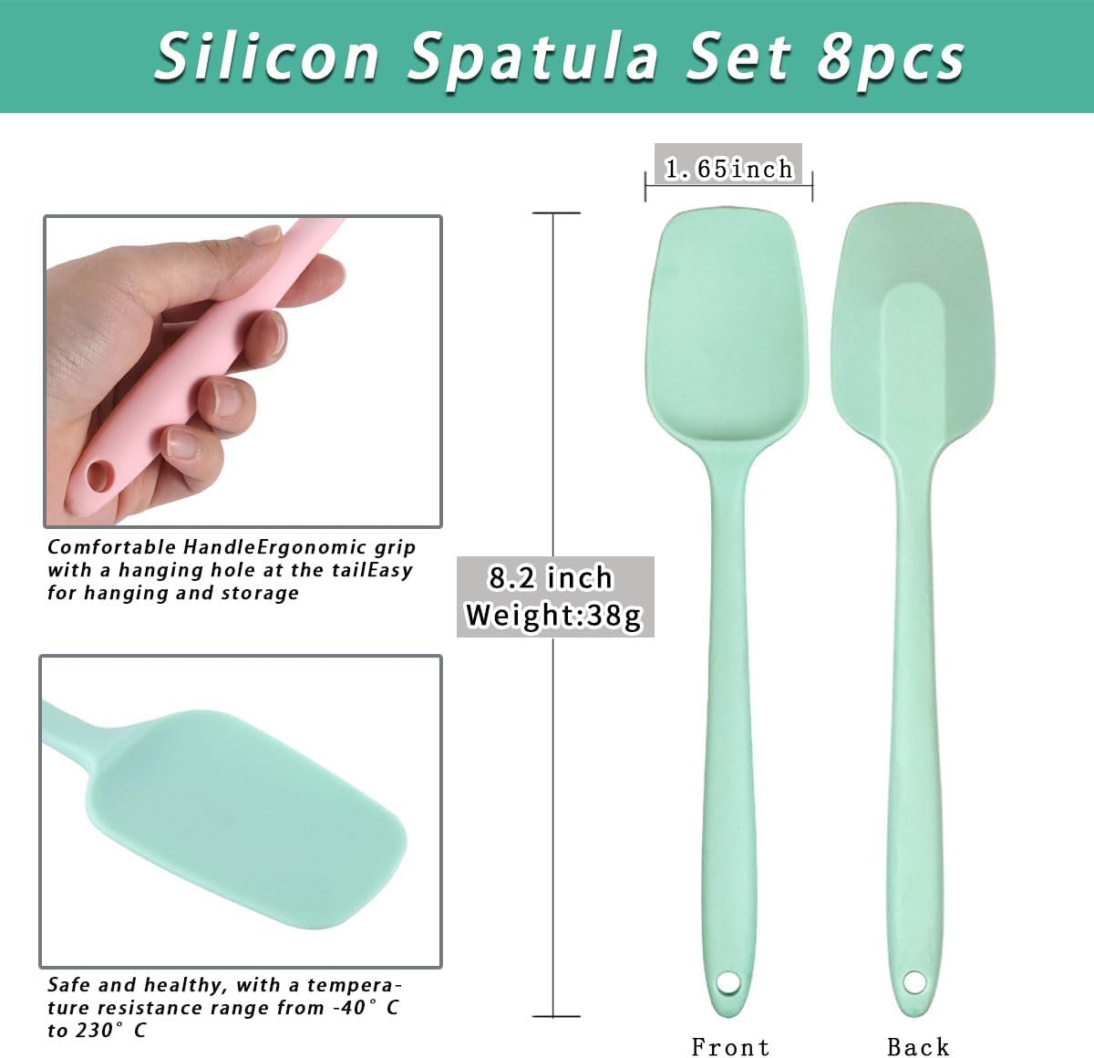 4 PCS Silicone Spatula,Rubber Spatula with Stainless Steel Core11 Inch Non-scratch Baking Cooking 8Inch Spatula Set Flexible Heat Resistant (Black)