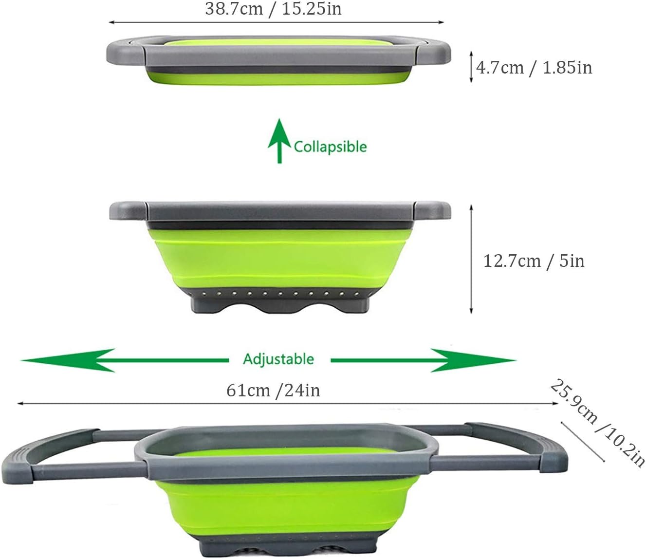 Collapsible Over-the-Sink Strainer - Expandable Colander with Extendable Handles, Space-Saving Kitchen Colander, Silicone Sink Strainer Basket, Adjustable Food Strainer, Dishwasher-Safe Colander