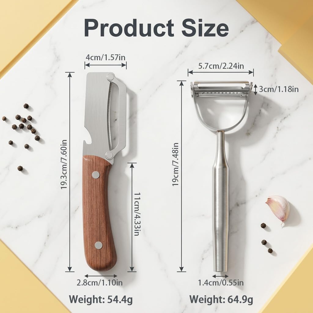 2 Pcs Multifunctional Vegetable Peeler,For Kitchen Stainless Steel Cutter Set With Wood Handle Bottle Opener Y Shaped Julienne Tool,For Potato Apple Pineapple Fruit Gadgets