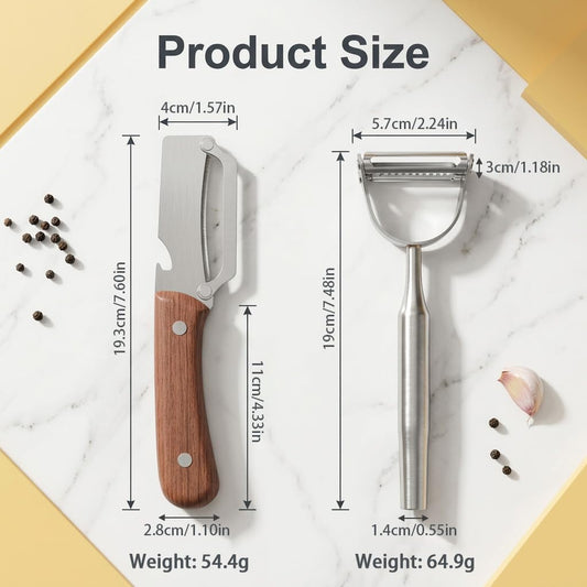 2 Pcs Multifunctional Vegetable Peeler,For Kitchen Stainless Steel Cutter Set With Wood Handle Bottle Opener Y Shaped Julienne Tool,For Potato Apple Pineapple Fruit Gadgets