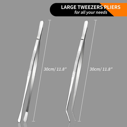 2-Piece Kitchen Tongs Set – 12-Inch Stainless Steel BBQ Tweezers with Straight & Curved Edges, Non-Slip Grip, Heavy Duty for Grilling Steak, Flipping Pancakes, Salads & Cooking