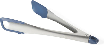 Calphalon Edge Tongs Set, 2-Piece Stainless Steel Kitchen Tongs Set with Silicone Heads, Includes 9-Inch & 12-Inch Heat-Resistant Locking Tongs for Cooking, Grilling & Serving, Taupe
