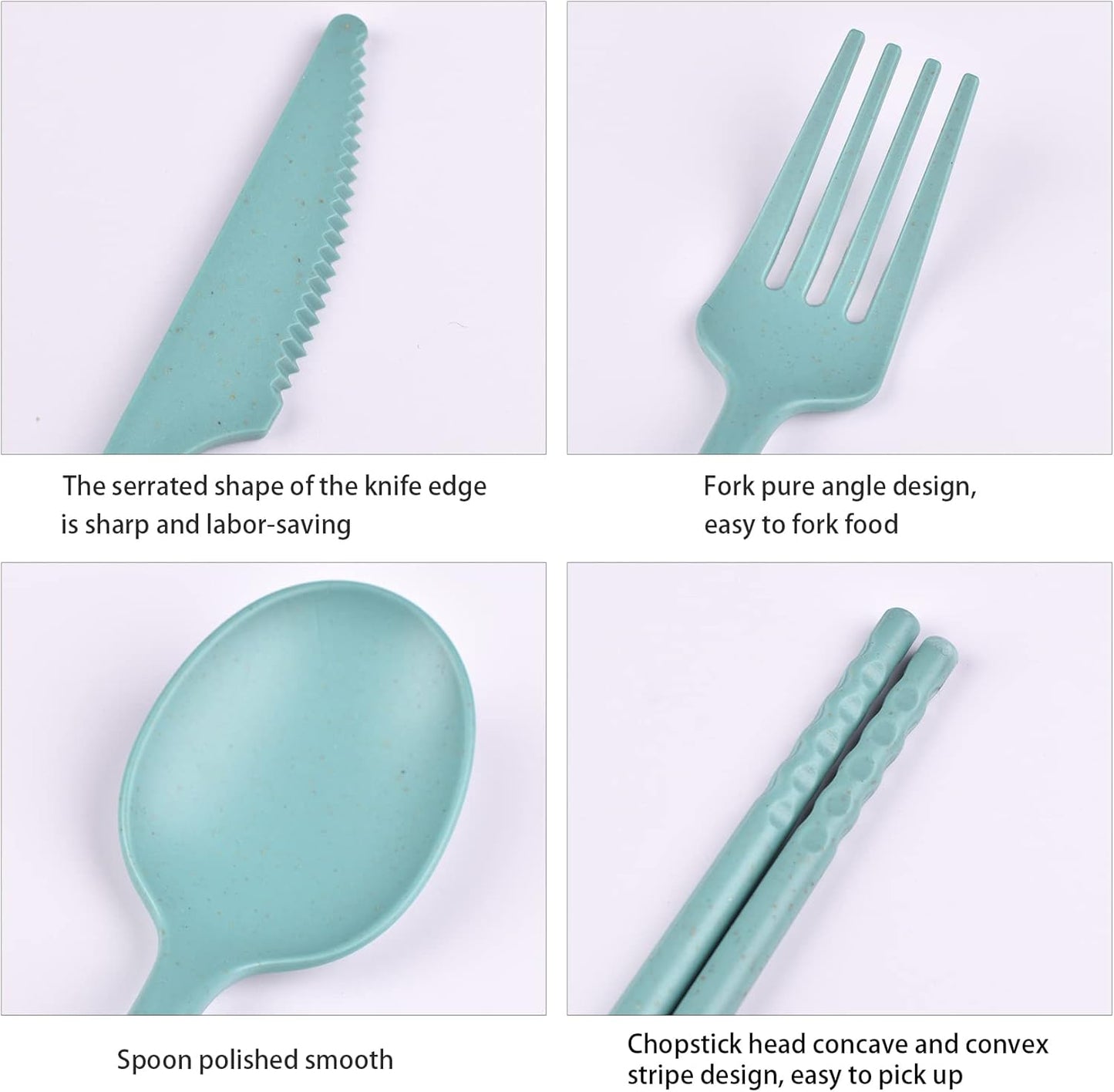 Reusable Travel Utensils Set with Case, 4 Sets Plastic Portable Knife Fork Spoons Tableware for Kids Adults Travel Picnic Camping Utensils