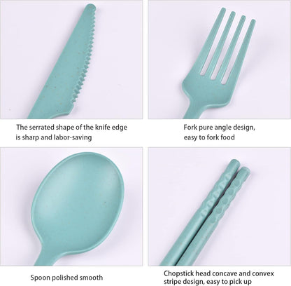 Reusable Travel Utensils Set with Case, 4 Sets Plastic Portable Knife Fork Spoons Tableware for Kids Adults Travel Picnic Camping Utensils