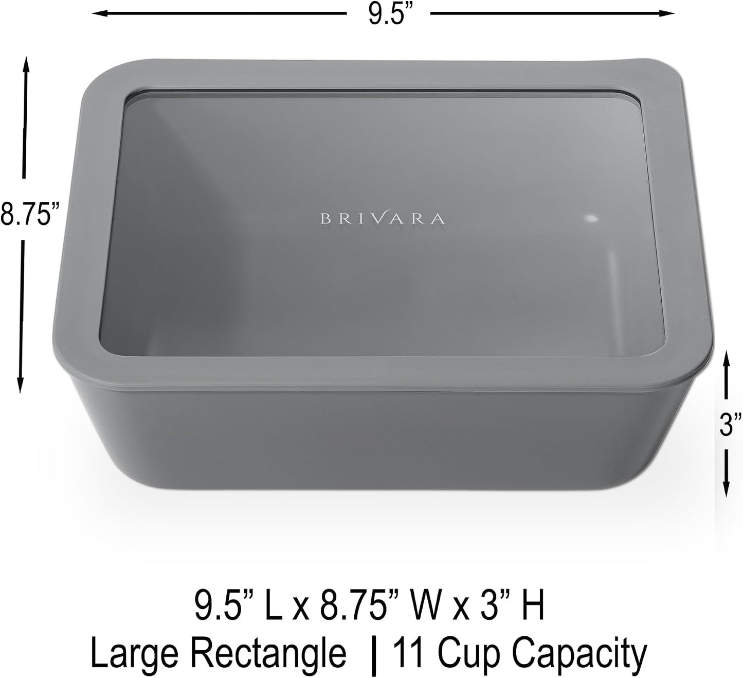 Ceramic Coated Glass Food Storage Container | No PTFE, PFOA, PFAS, and BPA | Reusable Non Toxic Meal Prep Container with Glass Lid | Easy To Store | 3 Cup Rectangle [Onyx]