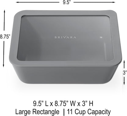 Ceramic Coated Glass Food Storage Container | No PTFE, PFOA, PFAS, and BPA | Reusable Non Toxic Meal Prep Container with Glass Lid | Easy To Store | 3 Cup Rectangle [Onyx]