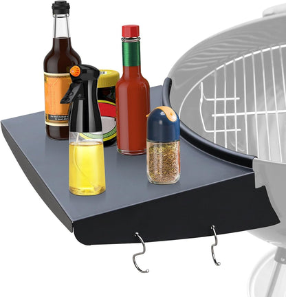 QuliMetal Folding Front Shelf for Traeger Pro 34, Texas Elite 34, Century 885 and Eastwood 34, 37" x 12" Heavy-Duty Grill Prep Table with Cutting Board, Stainless Steel Basin, Lid and 5 Hooks