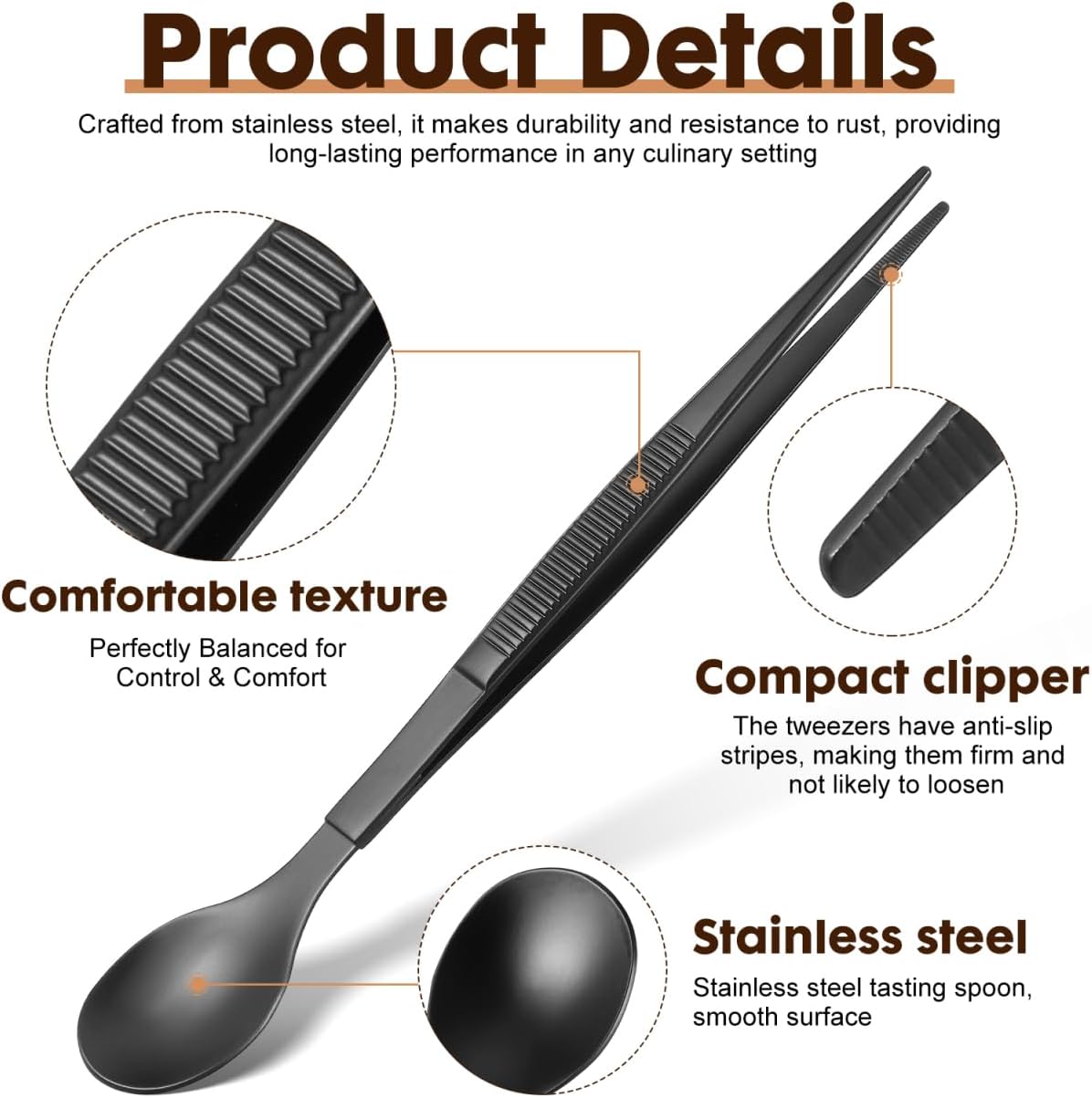 Tasting Spoon with Tweezer, 2 in 1 Stainless Steel Chef Spoon Serving Tongs, Professional Chef Tool for Cooking Plating Buffet Banquet Barbecue Grilling Appetizer, Multi