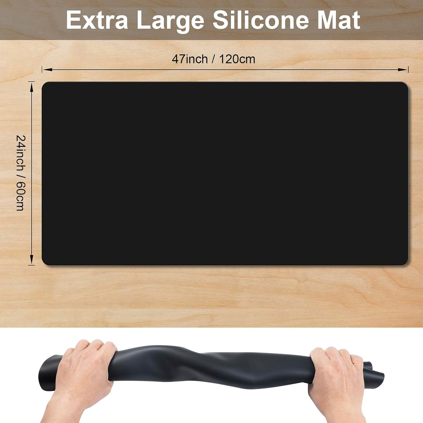 Food Grade Silicone Table Protector Mat 47x24 Inch, Heat Resistant Desk Pad for Baking/Painting/Resin/Welding, Non-Slip Waterproof Surface Easy Clean (3 Colors) (Gray)