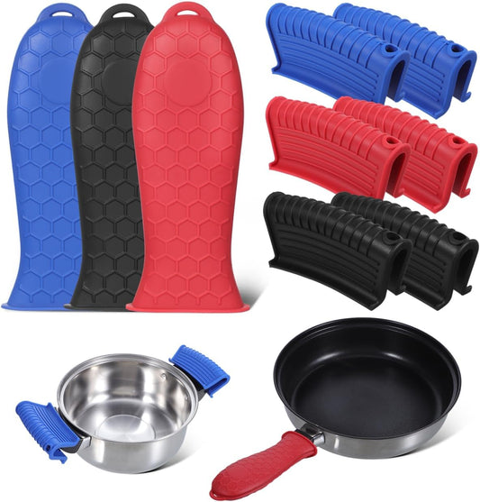 OUNONA Silicone Pot Handle Grips Set - Heat Resistant Non-Slip Covers for Cast Iron Skillets and Cookware Handles with Honeycomb Texture - Easy to Install and Clean Fits Various Pots and Pans