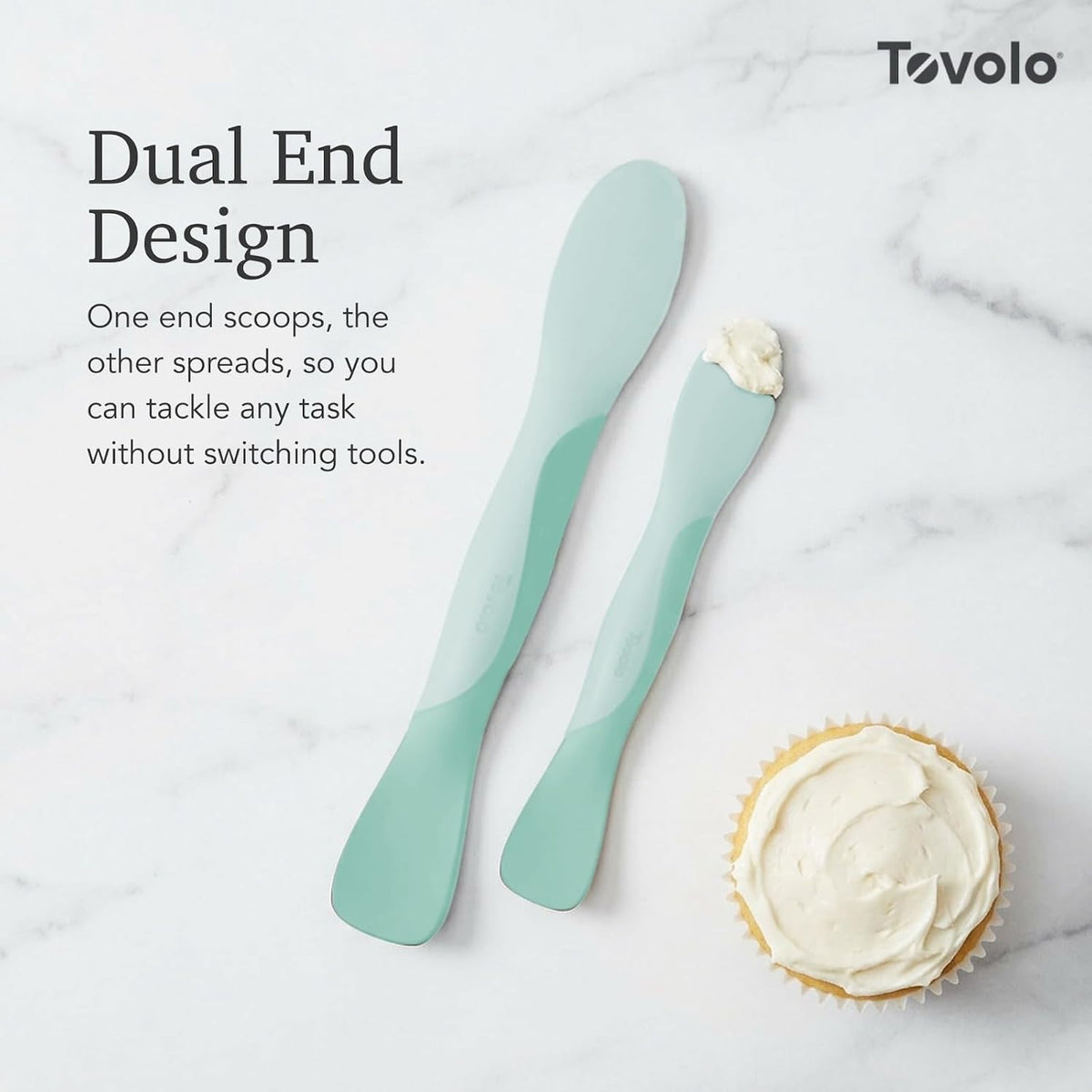 Tovolo Mini Scoop & Spread Tool for Kitchen Meal Prep Small Sandwich Spreader Spatula for Peanut Butter Jelly, Silicone BPA Free Dishwasher Safe Scooper Spreader, Aqua Seafoam Green