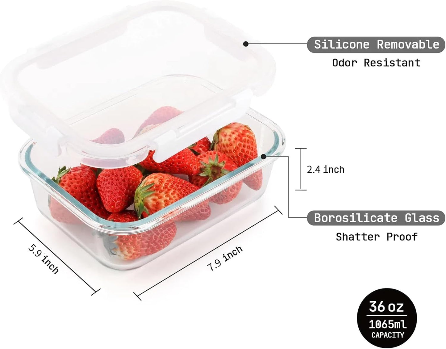 Cuiselect 10 Pack 22 Oz Glass Meal Prep Containers with Lids, Reusable Glass Food Storage Containers with Lids, Leak Proof, Microwave, Oven, Freezer and Dishwasher Safe (White)