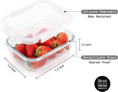 Cuiselect 10 Pack 22 Oz Glass Meal Prep Containers with Lids, Reusable Glass Food Storage Containers with Lids, Leak Proof, Microwave, Oven, Freezer and Dishwasher Safe (White)