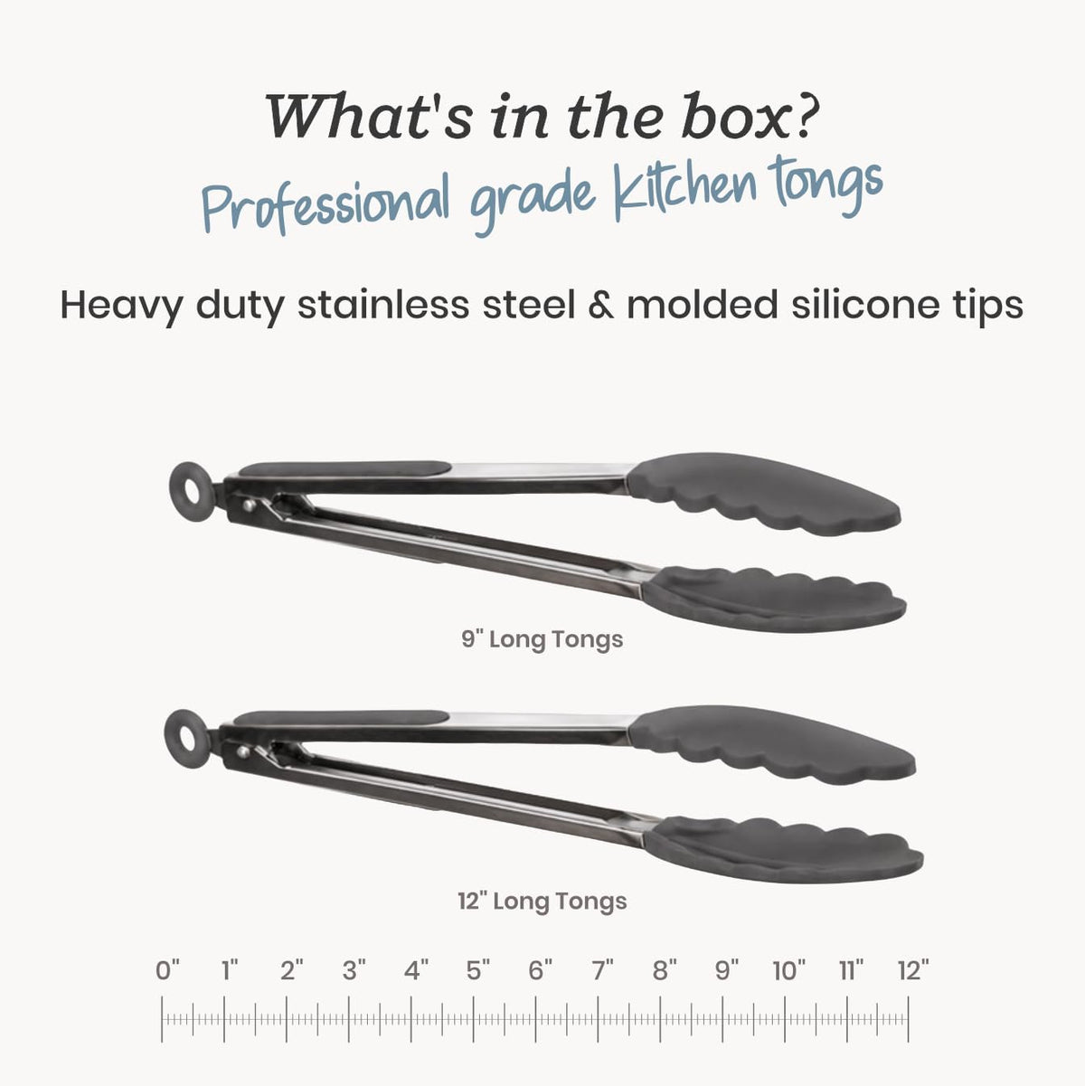 Starpack Get a Grip Silicone Kitchen Tongs (2-Pack, 9" + 12") - LFGB Non Toxic, 600°F Heat Resistant, BPA-Free - Heavy-Duty Stainless Steel, Locking - Dishwasher Safe for Nonstick Cookware