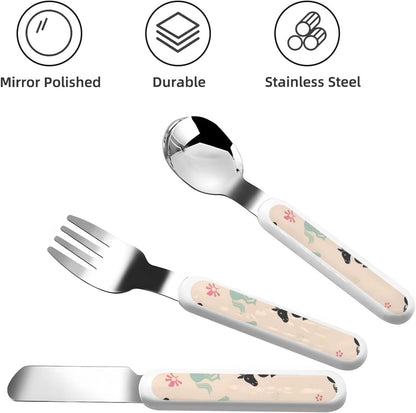 3-Piece Kids Silverware Set, Stainless Steel Reusable Children Safe Knife Spoon Fork Set With Storage Case Cute Horse Children Flatware Set For Kids Lunch Box