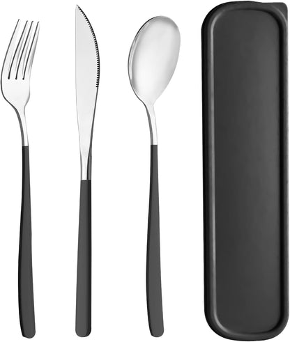 Travel Utensils with Case, 2 Sets Reusable Utensils Set with Case, Camping Utensil Set, Portable Silverware Lunch Utensils Set for Work Camping School(Beige, Pink)