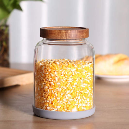 Large Glass Jar with Airtight Lid Set of 2 93 FL OZ(2750ml) glass canister set, Glass Food Containers Wooden Lid Suit for Kitchen Pantry for Flour, Tea, Coffee Beans, Sugar, Cookies(8.8 inch high)