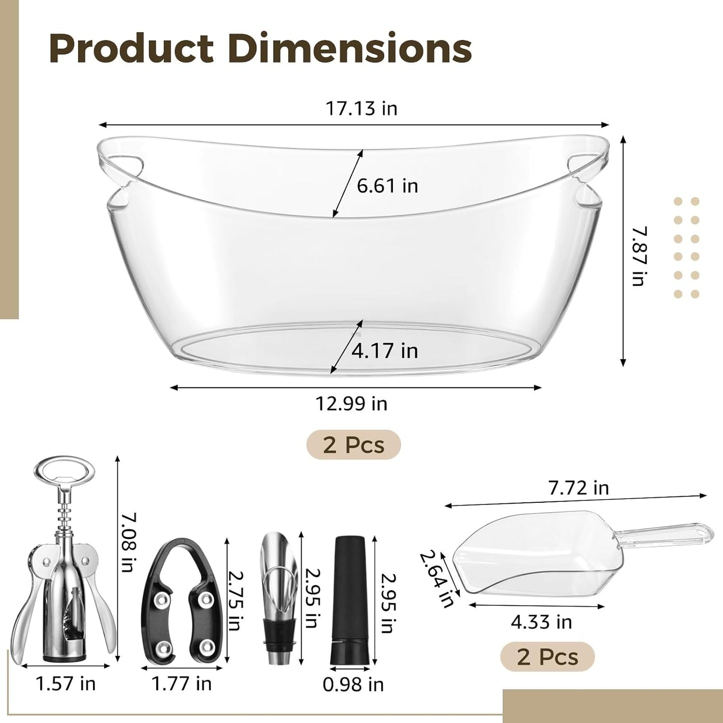 2-Pack Ice Buckets For Parties with Scoops, Tongs, Wine Opener, Wine Stoppers, 5.5L Acrylic Ice Bucket, Champagne Bucket, wine buckets for parties, Easy-Carry Handle, Ideal for Bars, Parties, Home Use