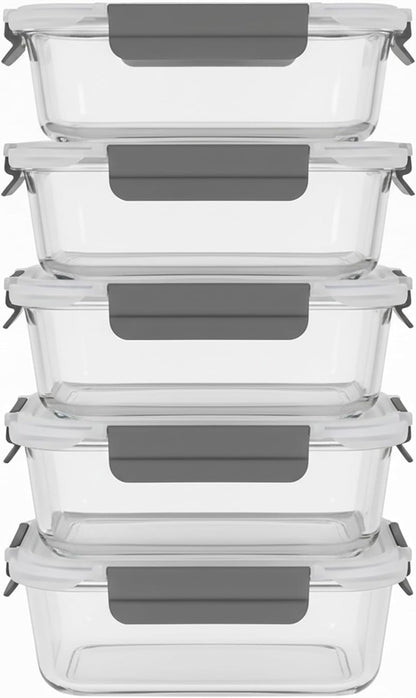 ECOBERI Glass Meal Prep Containers with Silicone Sleeves, 3 Piece 4.5 Cup Set, Borosilicate Glass Food Storage with Leak-Resistant Lids, Oven, Microwave, Freezer and Dishwasher Safe