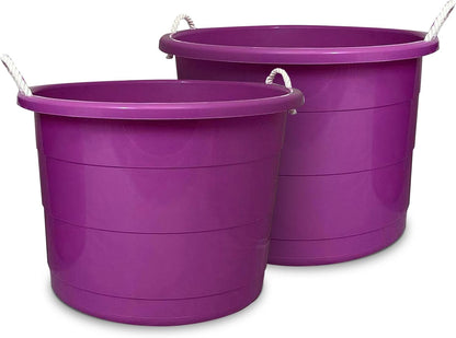 HOMZ 2-Pack Utility Tub, Large Plastic Storage Bucket with Rope Handles, 17 Gallon, Black - Portable Indoor and Outdoor Buckets for Kitchen, Laundry, Garden, Bathroom, and Garage Organization
