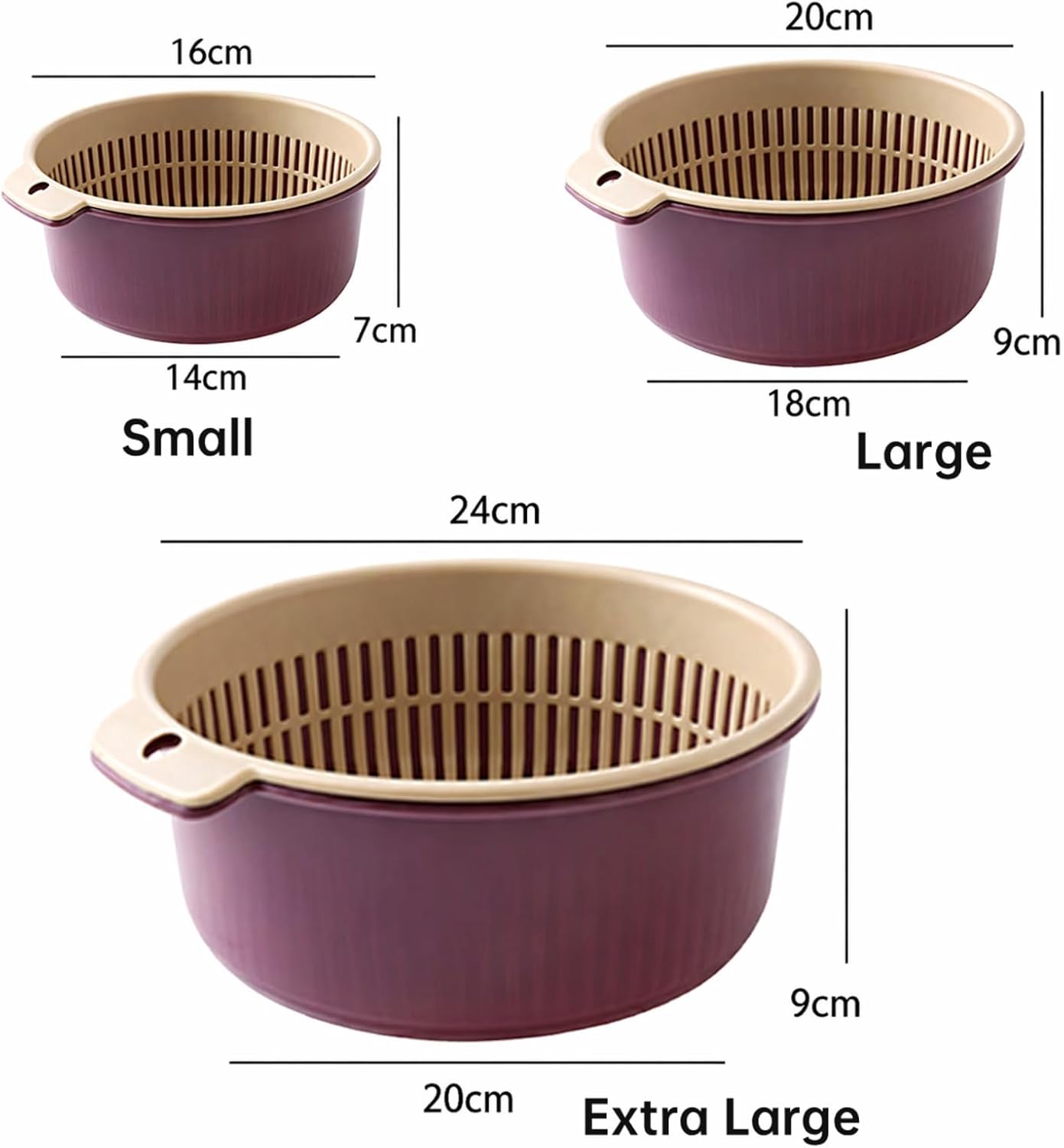 2 in 1 Colander Bowl Set, Detachable Strainer and Serving Bowl Kitchen Fruit Vegetable Washing Drainer for Home Meal Prep and Salad Making (Extra Large 20x9x24cm)