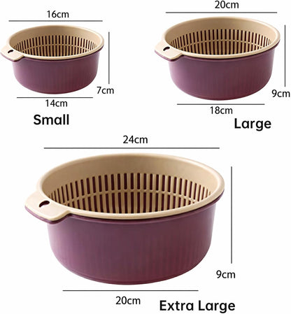 2 in 1 Colander Bowl Set, Detachable Strainer and Serving Bowl Kitchen Fruit Vegetable Washing Drainer for Home Meal Prep and Salad Making (Extra Large 20x9x24cm)