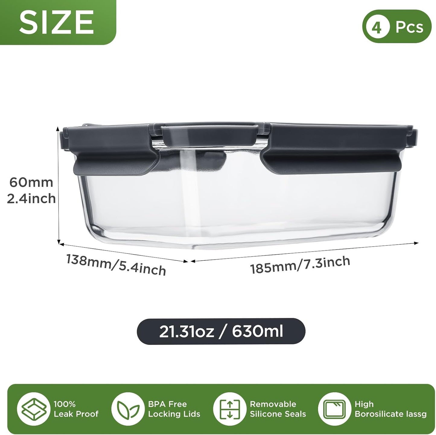 Glass Food Storage Containers with Lids,10 pack [36oz*5+13.5oz*5], Glass Meal Prep Container with Airtight Lids, Microwave Safe Food Container Set, BPA Free, LeakProof, Ideal for Lunch