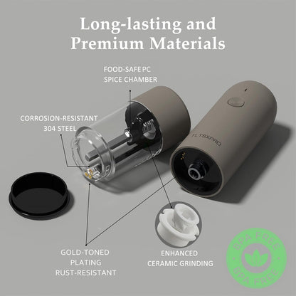 Electric Salt and Pepper Grinder, USB Rechargeable, Automatic Salt and Pepper Shaker, Adjustable Coarseness, Electric Pepper Mill, LED Light, Refillable, Kitchen Gadget (1-Pack, Stainless Steel)