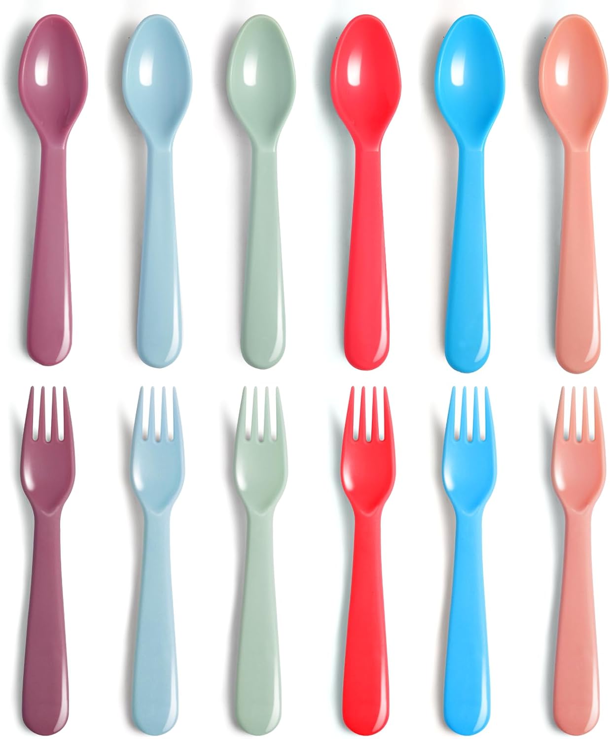 16Pcs Kids Plastic Utensils Kids Forks and Spoons Set, Multicolor Toddler Utensils, Reusable Kids Silverware Cutlery Set, Ideal for School Lunch Box, Camping, Travel, Party Favors BPA Free