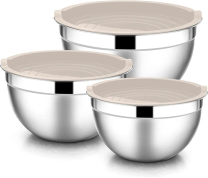 E-far Mixing Bowls With Lids Sets of 5, 10-Piece Stainless Steel Salad Metal Nesting Bowl for Baking Cooking and Prepping, Airtight Lid & Stackable Design, Size 4.6, 3, 2.1, 1.5, 0.7 QT, Black