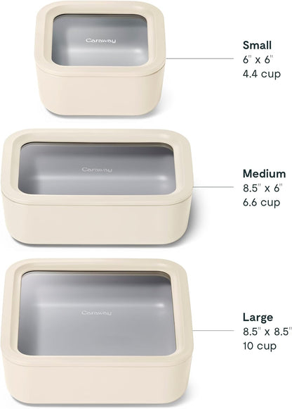 Caraway 13pc Glass Food Storage Container Set - Easy to Store, Non Toxic Lunch Box - with Glass Lids - Includes Storage Organizer - Mist