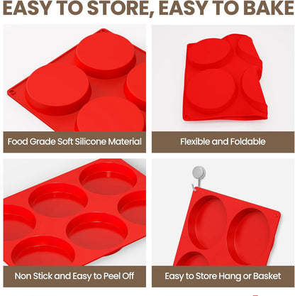 Redfly Silicone Egg Molds for Breakfast Sandwiches 2 Pcs, Non Stick 3 Inch Egg Bites Baking Pans, Silicone Muffin Pans for Baking, Round Muffin Top Pan for Whoopie Pie Pan, Tarts, Quiche