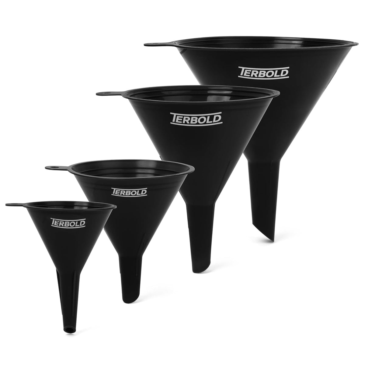 4pc Funnel Nesting Set in BPA Free Plastic for Kitchen Cooking, Car Oil, Home, or Lab Use (White)