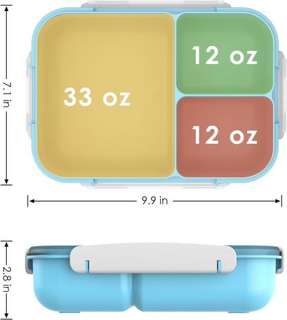 WHALEHOUSE Bento Lunch Box, 1300ML 4 Compartments Meal Prep Container with Utensil, Airtight Food Storage Container with Snap Locking Lids, Microwave/Dishwasher/Freezer Safe, On the Go