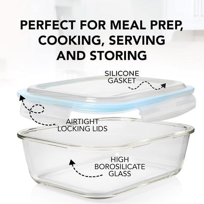 Razab 16 Pc (Set of 8) 30 Oz Glass Meal Prep Containers with Lids, Airtight Large Glass Food Storage Containers, Reusable Leak Proof BPA Free, Freezer to Oven and Dishwasher Safe