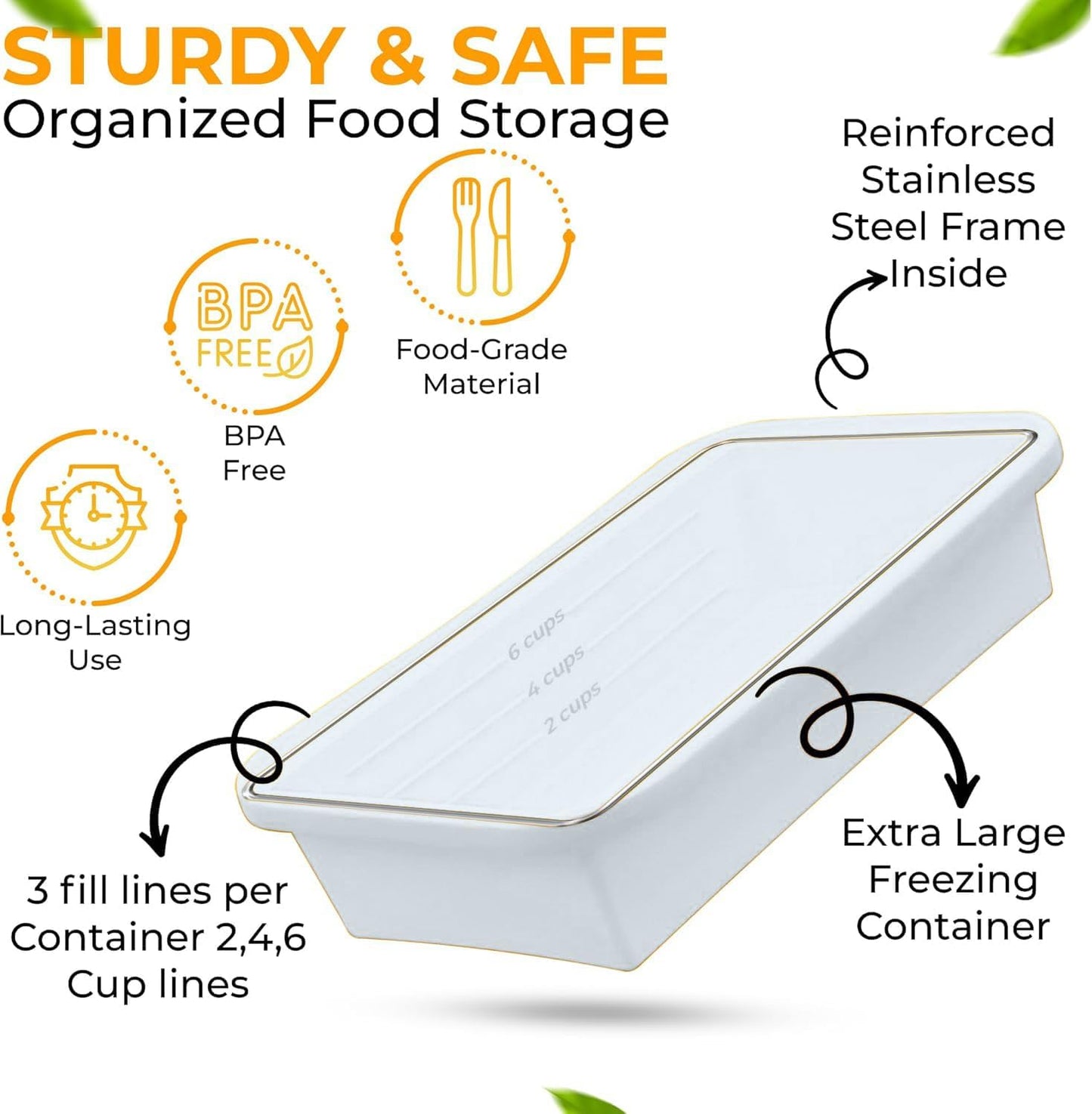 (2 Pack) Large Silicone Freezer Containers For Soup, Pasta Sauce, Leftovers, Broth & More - 6 Cup Reusable BPA Free Non Plastic Food Storage Freezing Ice Trays With Lids & Measurement Lines