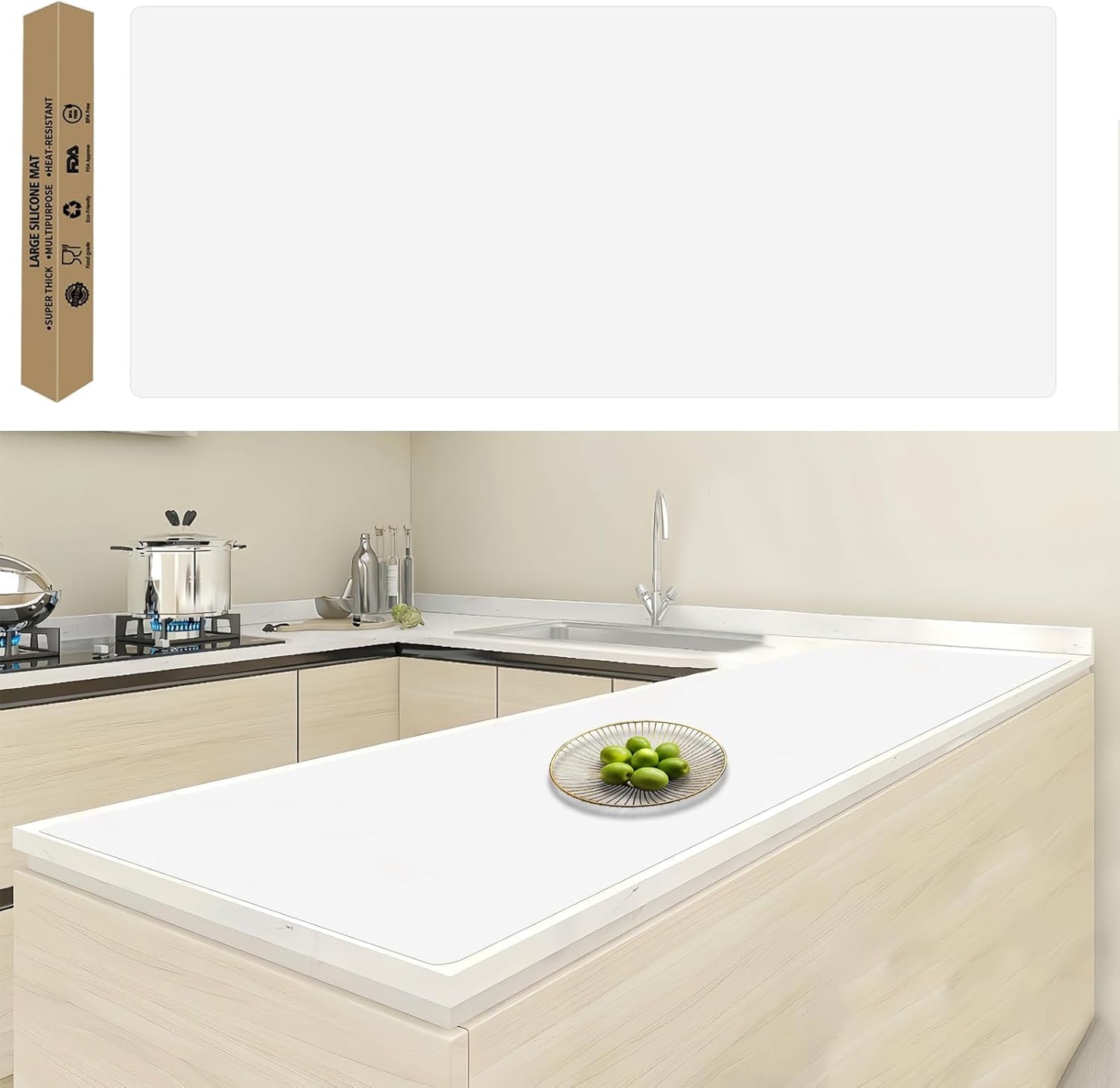 47.2"x23.6"(120cmx60cm) Large Silicone Mat for Kitchen Counter, Non-Slip Heat Resistant Countertop Protector, Waterproof Multipurpose Mat for Kitchen Island, Black