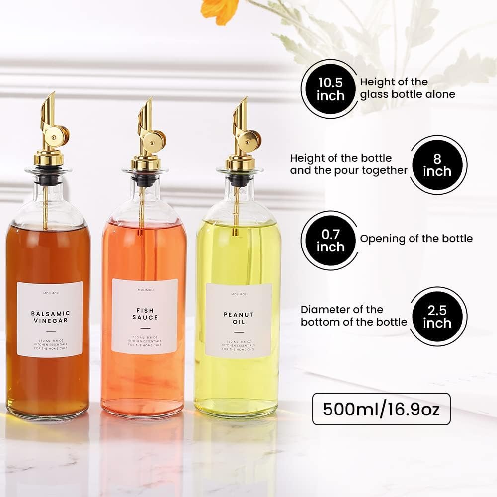 Molimoli - Premium Olive Oil Dispenser Bottles for Kitchen with Pourer - Oil and Vinegar Dispenser Set, Glass Dispenser for Kitchen, Dispenser Bottle of 350ml