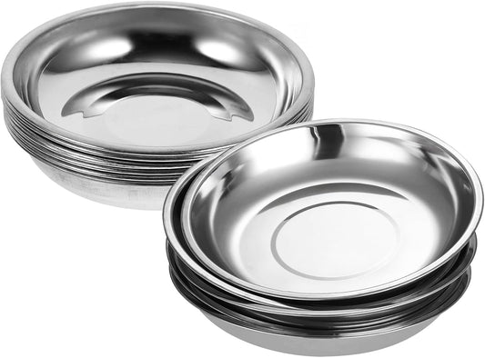 Stainless Steel Mini Appetizer Plates, Set of 10, Round Dipping Bowls for Sauces