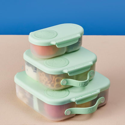 b.box Snack Box 2-Pack - Leak Proof Mini Bento Box for Kids & Toddlers, 2 Compartment Snack Containers for Kids, Dishwasher Safe, BPA-Free, PFAS-Free, Ages 4mo+, 1 3/4 Cup Each (Strawberry + Lilac)