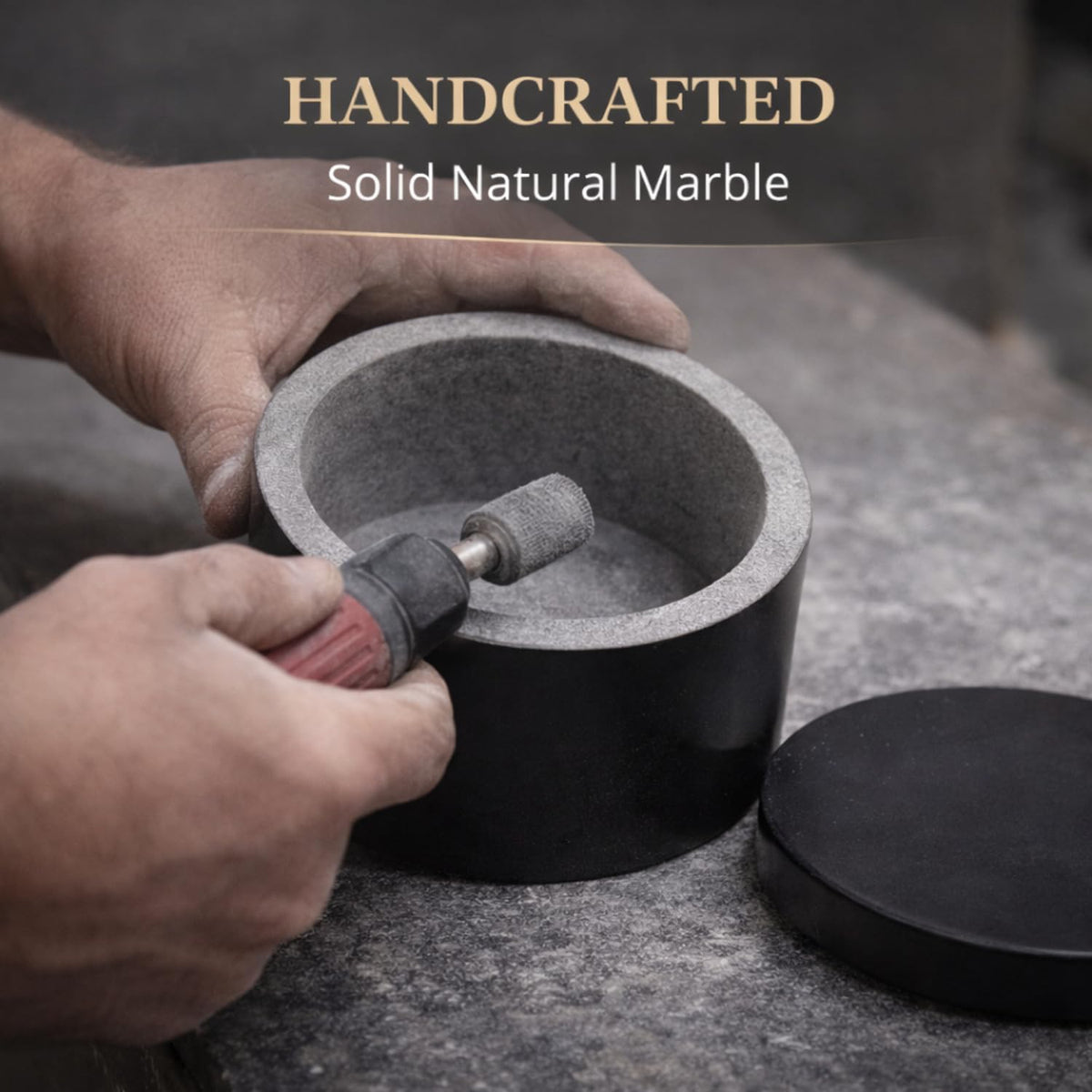 Round Marble Salt Box With Lid, 3.5" x 2"